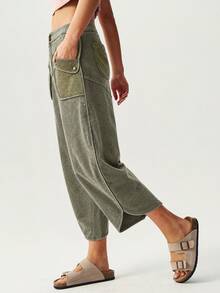 Bohemela Women's Casual Cropped Pants With Dual Pocket Design - Dark Green - View 9