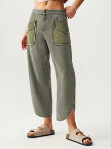 Bohemela Women's Casual Cropped Pants With Dual Pocket Design - Dark Green - View 5