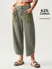Bohemela Women's Casual Cropped Pants With Dual Pocket Design - Dark Green - View 1