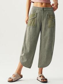 Bohemela Women's Casual Cropped Pants With Dual Pocket Design - Dark Green - View 6