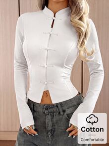 SHEIN EZwear 女款純色休閒百搭日常穿著T恤 - 白色 - 查看 8