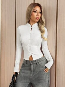 SHEIN EZwear 女款純色休閒百搭日常穿著T恤 - 白色 - 查看 5