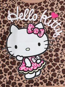 Maija Kids HELLO KITTY AND FRIENDS | SHEIN Maija Kids 青少年女孩休閒時尚豹紋落肩寬鬆短版毛衣長袖，百搭風格，適合日常穿著與拍照穿搭 - 咖啡棕 - 查看 8