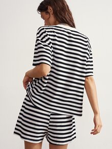 Bohemela Casual Solid Color Knit Loose Tank Top & Long Pants Women 2 Pieces Set - Black and White - View 4