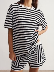Bohemela Casual Solid Color Knit Loose Tank Top & Long Pants Women 2 Pieces Set - Black and White - View 3
