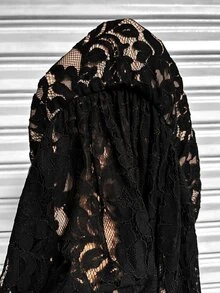 Reflora Plus Size Women's Contrast Lace Cuff Jacket And Dress Elegant Suit Set Fall - Black - View 11