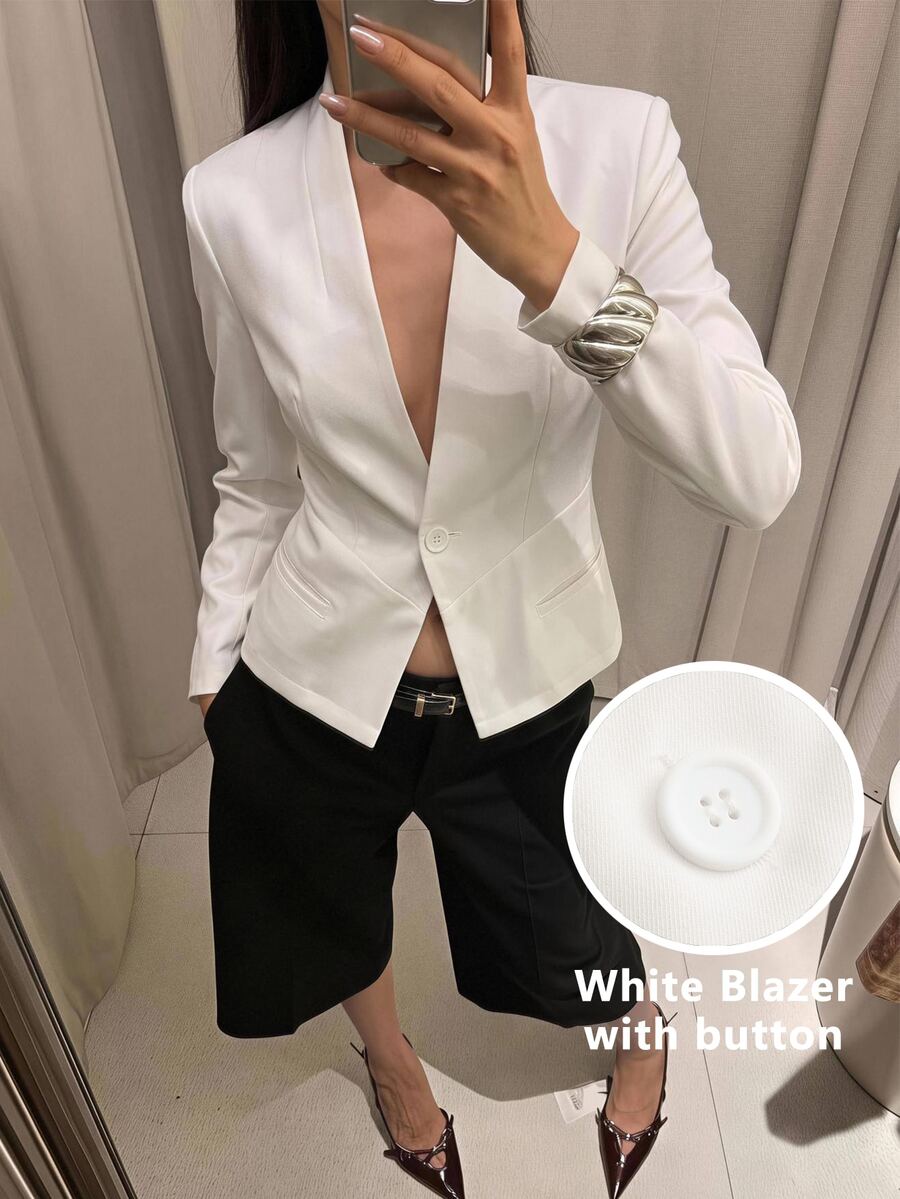 Maija Women's Solid Color Single Button Casual Blazer,Going Out Outfits, Work Outfits For Women,Fall Clothes - White - View 1