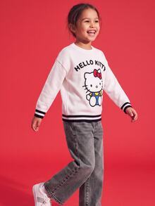 Maija Kids HELLO KITTY AND FRIENDS | SHEIN Maija Kids 女童小女孩字母卡通圖案圓領長袖秋季毛衣 - 白色 - 查看 3