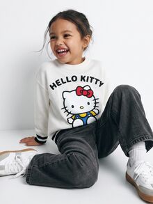 Maija Kids HELLO KITTY AND FRIENDS | SHEIN Maija Kids 女童小女孩字母卡通圖案圓領長袖秋季毛衣 - 白色 - 查看 2