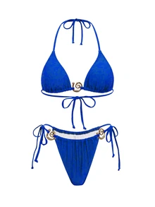 Swim Oasis 2026 New Sexy Bikini Three Pieces Set With Low-Waist Bandage And Mesh Skirt - Royal Blue - View 3