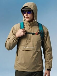 Caldwick DRIFTMERE Men's Casual Patchwork Drawstring Hooded Jacket & Spring/Autumn Coat, Winter, Outdoor Sports Spring To Summer - Army Green - View 1