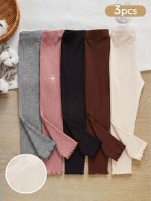 Souflis Souflis Autumn/Winter All Season Girls Casual Simple Sweet Cute Versatile Soft Comfortable Brushed Knit Ribbed Hem 3 Pieces Set Leggings - Multicolor - View 6