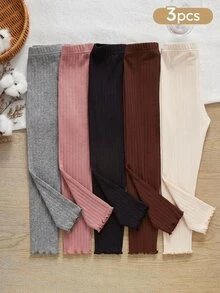 Souflis Souflis Autumn/Winter All Season Girls Casual Simple Sweet Cute Versatile Soft Comfortable Brushed Knit Ribbed Hem 3 Pieces Set Leggings - Multicolor - View 8