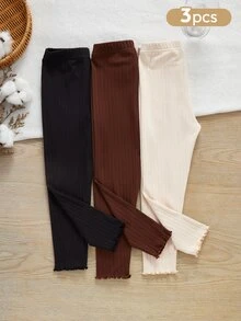 Souflis Souflis Autumn/Winter All Season Girls Casual Simple Sweet Cute Versatile Soft Comfortable Brushed Knit Ribbed Hem 3 Pieces Set Leggings - Multicolor - View 1