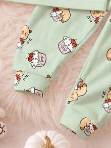 Baby Girl Letter Cartoon Print Long Sleeve Top And Pants Casual Daily Home Sleepwear Set - Multicolor - View 6