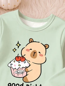 Baby Girl Letter Cartoon Print Long Sleeve Top And Pants Casual Daily Home Sleepwear Set - Multicolor - View 4
