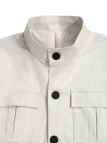 Manfinity Homme Men's Vintage Double Large Patch Pocket Single-Breasted Casual Commuter Jacket, All-Season Versatile Classic Minimalist Ins Style Outerwear - White - View 6