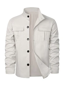 Manfinity Homme Men's Vintage Double Large Patch Pocket Single-Breasted Casual Commuter Jacket, All-Season Versatile Classic Minimalist Ins Style Outerwear - White - View 3