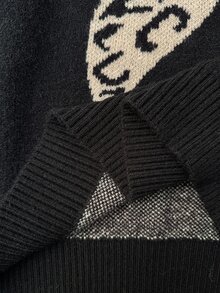 Comfylo Sweater Lengan Panjang Wanita Ukuran Besar Motif Pita Kasual Serbaguna untuk Pemakaian Sehari-hari Musim Dingin - Hitam - View 9