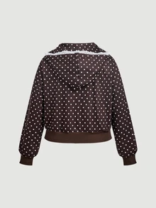 SHEIN MOD Sweatshirt Motif Polkadot Patchwork Renda Vintage Ukuran Plus, Cokelat - Coklat - View 2