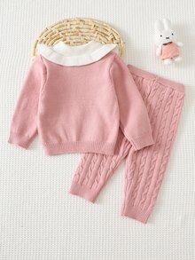 Cozy Pixies 2pcs Baby Girl Baby Girl Casual Daily Comfortable Autumn Winter Sweater Set - Pink - View 2