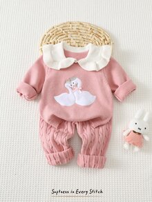 Cozy Pixies 2pcs Baby Girl Baby Girl Casual Daily Comfortable Autumn Winter Sweater Set - Pink - View 6