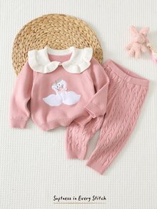 Cozy Pixies 2pcs Baby Girl Baby Girl Casual Daily Comfortable Autumn Winter Sweater Set - Pink - View 8