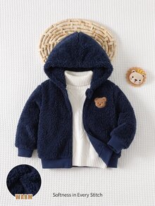 Cozy Pixies 裝飾編織標籤連帽長袖格紋抓絨外套，加厚保暖內裡，雙面抓絨，加厚款，適合室內、戶外休閒、戶外滑雪、返校、日常、運動、玩樂、派對、情人節，抓絨格紋紋理套裝，保暖套裝，適合冬季，可愛休閒套裝 - 彩色 - 查看 3