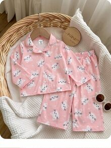 SHEIN 女嬰休閒可愛針織卡通圖案家居服套裝 - 粉色 - 查看 8