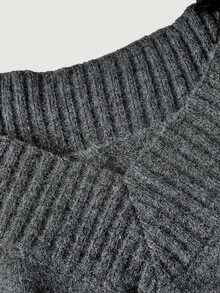 SHEIN MOD Plus size damklänning i stickat material med spetsband, off-shoulder, miniklänning, elegant, mörkgrå - Mörkgrå - Visa 5