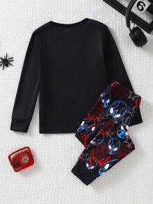 小男孩字母印花長袖上衣與長褲修身睡衣套裝居家服 - 彩色 - 查看 2