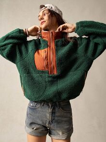Bohemela Women's Autumn/Winter Casual Colorblock Patchwork Sweatshirt - Green - View 7