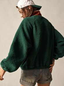 Bohemela Women's Autumn/Winter Casual Colorblock Patchwork Sweatshirt - Green - View 5