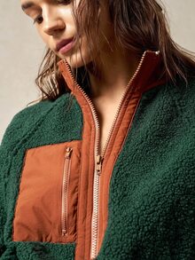 Bohemela Women's Autumn/Winter Casual Colorblock Patchwork Sweatshirt - Green - View 2