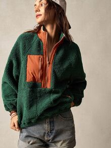 Bohemela Women's Autumn/Winter Casual Colorblock Patchwork Sweatshirt - Green - View 4