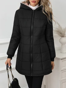 SHEIN Clasi 女款冬季保暖內裡連帽夾克 日常休閒 黑粉配色 - 黑色 - 查看 8