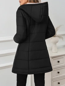 SHEIN Clasi 女款冬季保暖內裡連帽夾克 日常休閒 黑粉配色 - 黑色 - 查看 9