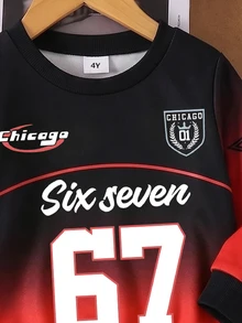 2pcs Young Boys Sweatshirt Set Street Sports Black Red Gradient Star Number Print Long Sleeve Crew Neck School Fall Back To School - Multicolor - View 5