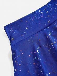 SHEIN 女童運動服 柔軟彈性星星印花淺藍色裙子，適用瑜伽、體操、海灘、舞蹈、室內活動、秋季、網球、健身房 - 寶藍色 - 查看 7