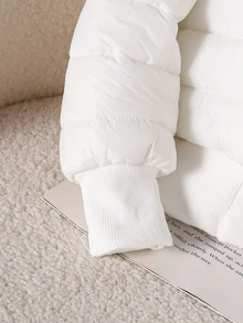 Mantel Musim Dingin Kasual Hangat Berwarna Polos untuk Anak Perempuan dengan Tudung dan Kerah Bulu - Putih - View 8