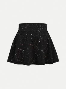 SHEIN 2pcs Young Girls' Activewear Set - Elastic Starry Print Skirt, Casual Princess Athletic Cowgirl, Yoga, Summer, Gym, Gymnastics Rainbow 7th Birthday - Multicolor - View 5