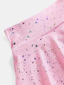 SHEIN 2pcs Young Girls' Activewear Set - Elastic Starry Print Skirt, Casual Princess Athletic Cowgirl, Yoga, Summer, Gym, Gymnastics Rainbow 7th Birthday - Multicolor - View 8