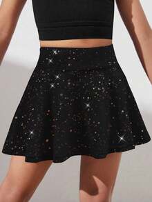 SHEIN 2pcs Young Girls' Activewear Set - Elastic Starry Print Skirt, Casual Princess Athletic Cowgirl, Yoga, Summer, Gym, Gymnastics Rainbow 7th Birthday - Multicolor - View 7