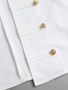 Sweetra Autumn New Korean Style Unisex Small Stand Collar Open Front Design Minimalist Fashion Old Money Style Women's Short Fitted Jacket - White - View 3