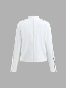 Sweetra Autumn New Korean Style Unisex Small Stand Collar Open Front Design Minimalist Fashion Old Money Style Women's Short Fitted Jacket - White - View 2