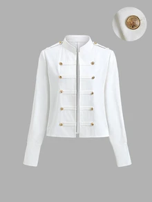 Sweetra Autumn New Korean Style Unisex Small Stand Collar Open Front Design Minimalist Fashion Old Money Style Women's Short Fitted Jacket - White - View 7