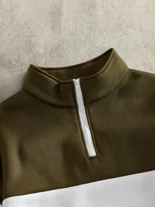 HIMLAND 針織拼接百搭街頭風衛衣，抓絨大廓形套頭圓領運動衫，適合萬聖節冬季派對與秋季穿著 - 彩色 - 查看 4