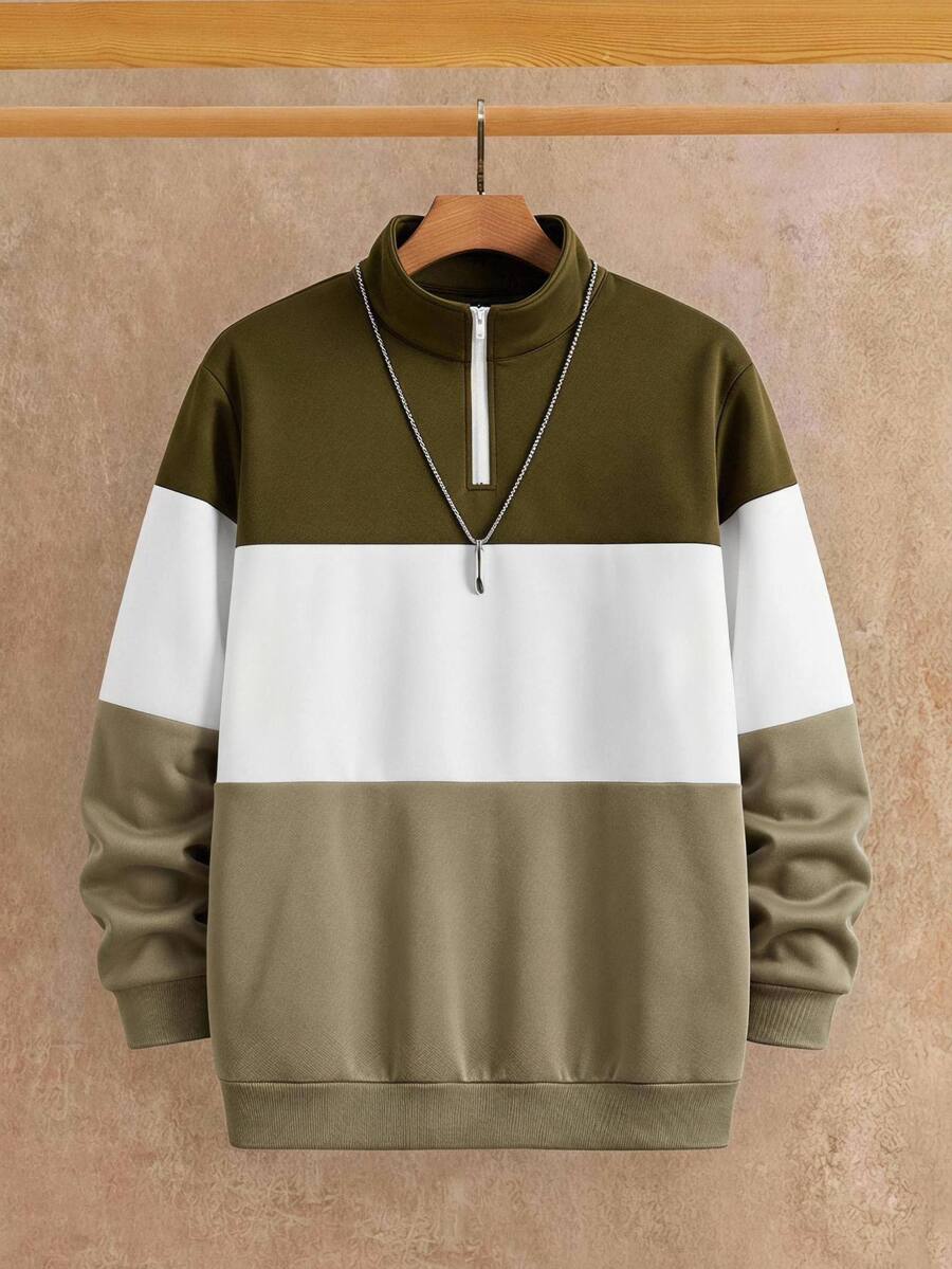 HIMLAND Knitted Patchwork Versatile Sweatshirt Streetwear,Fleece,Oversized Pullover,Crew Neck Sweatshirt Halloween Winter Party Autumn - Multicolor - View 1