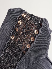 Bohemela Women's Vintage Frog Button Hollow Knit Sequin Long Sleeve Jacket - Black - View 8