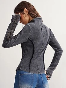 Bohemela Women's Vintage Frog Button Hollow Knit Sequin Long Sleeve Jacket - Black - View 2